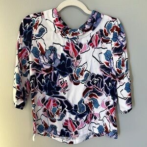 Halogen 3/4 Length Sleeve Floral Print Collared Shirt